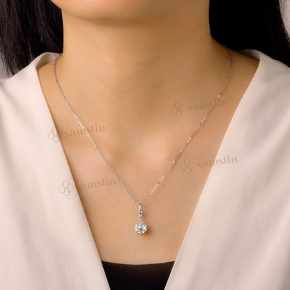 Samstin 1CT Rose Cut Moissanite Custom Necklace for Women Solid 14K 10K White Gold Engagement Necklace for Christmas Gifts Party