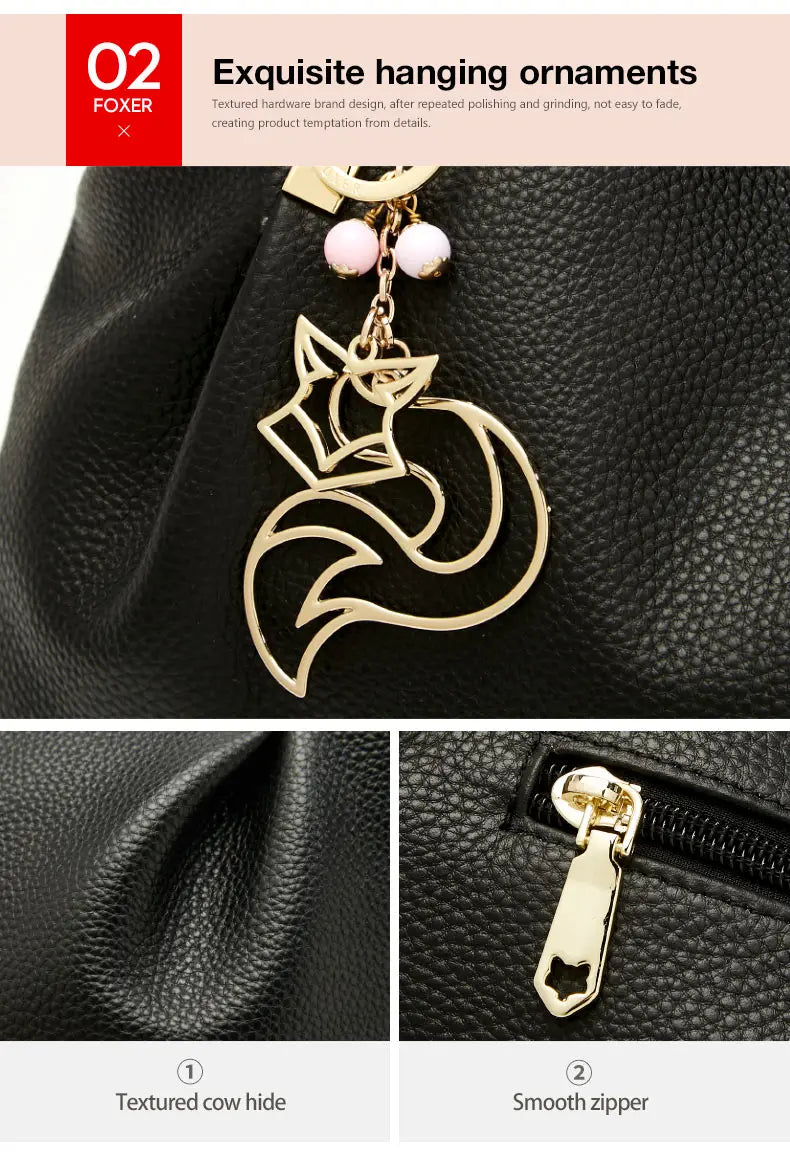 FOXER 2026 New Women's Shoulder Bag Genuine Leather Elegant Female Tote Large Bag Fashion Handbag Commuter Luxury Gift