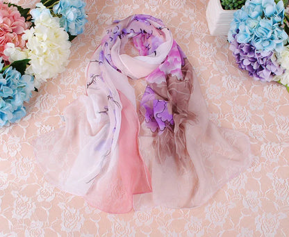 Elegant Beautiful Gradient Peony Chiffon Georgette Bandana Scarf Women Foulard Summer Beach Sunscreen Thin Hijab