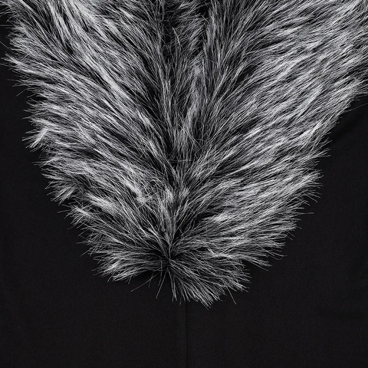 FAGADOER Women Bodycon One Piece Jumpsuit Faux Fur Patchwork Trim Deep V Long Sleeve Stretch Slim Fit Sexy Streetwear Outfit New