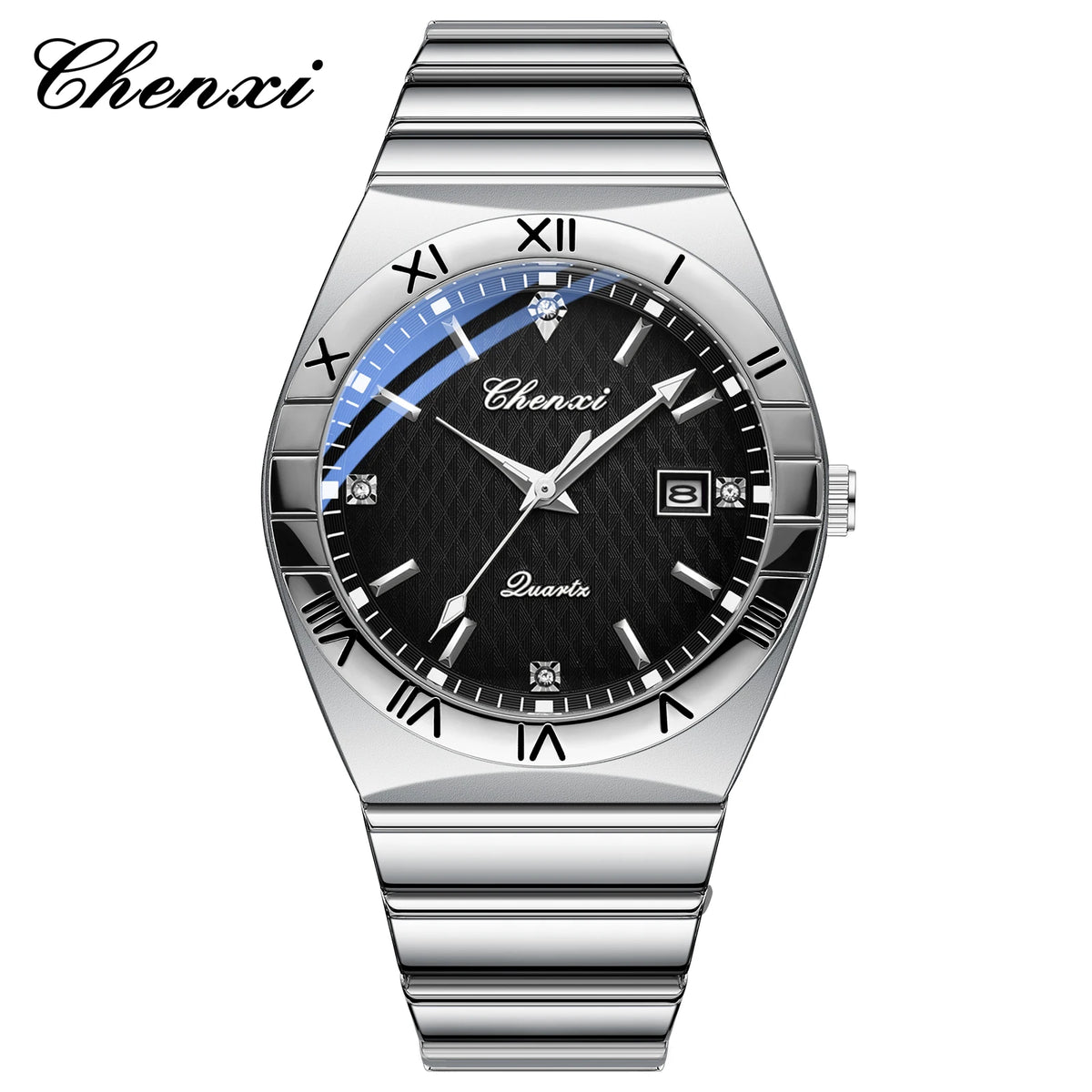 CHENXI Quartz Couple Watch Rhinestone Stainless Steel Watch Luxury Brand Brief Lovers Waterproof Watch Women's Watches