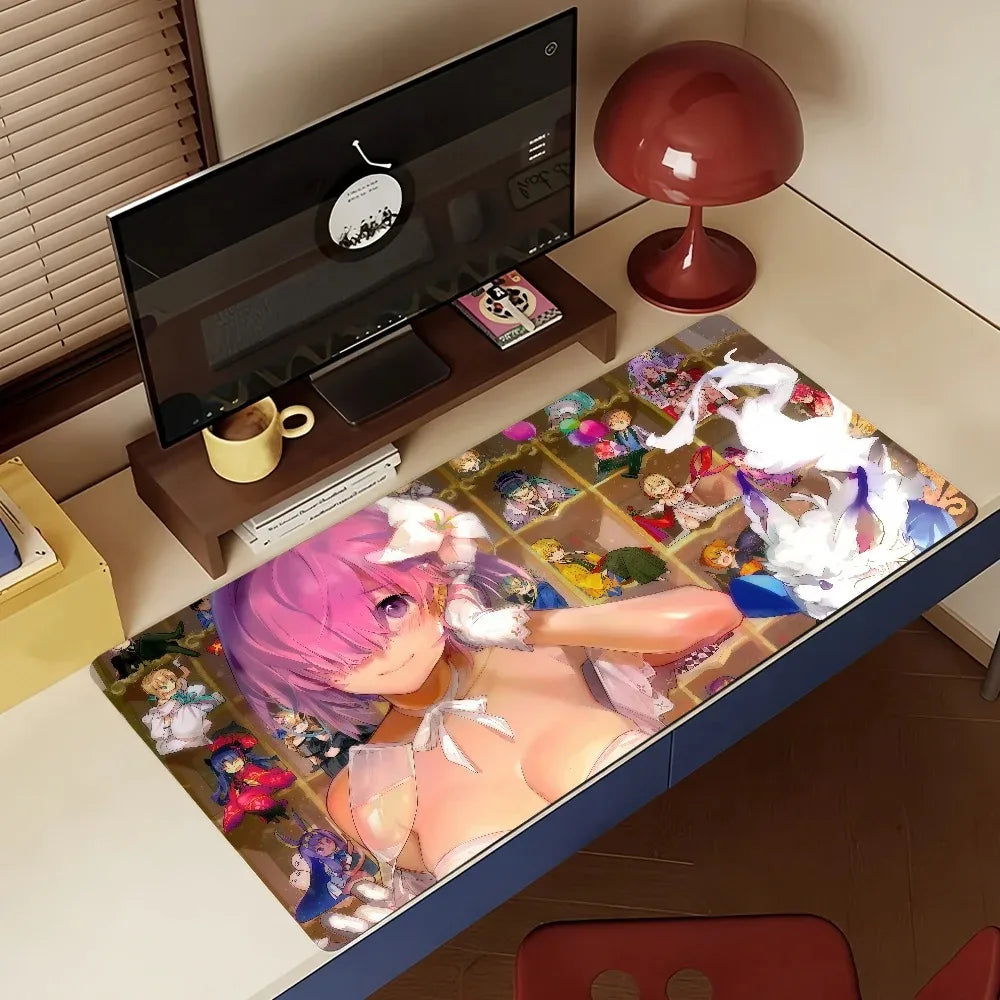 Anime Mouse Pad Gamer XXL Keyboard Table Mat Short Pink Hair White Bow Anime Girl Multi Scene Office Gaming Home Desk Mat