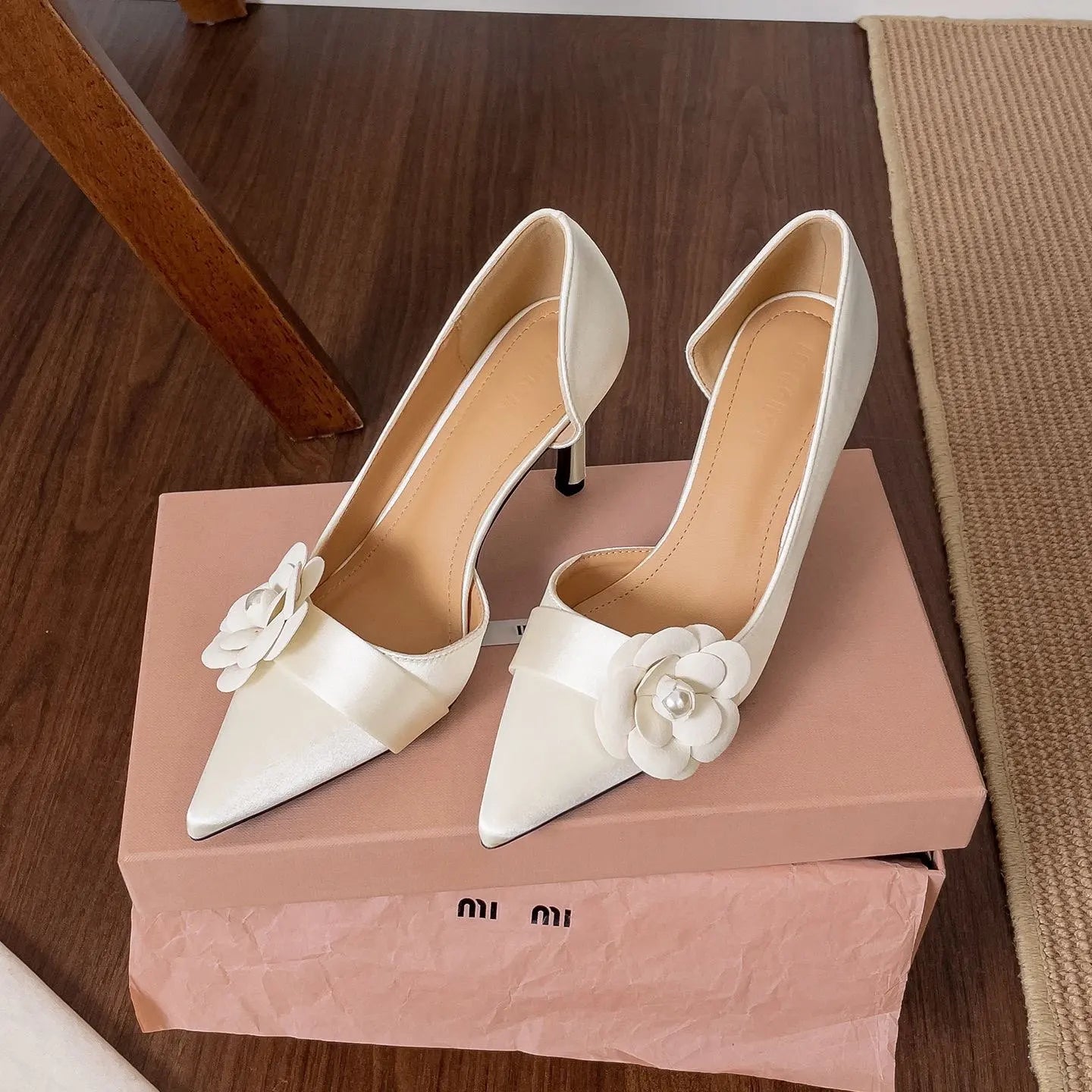 Two Piece High Heel Women's Shoes with Silk Satin Flower Decoration Women's High Heel Sandals Luxury Designer Women's Shoes