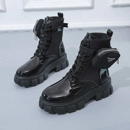 Platform New Women Boots Motorcycle Shoes Woman Leather Minimalist Classic Punk Female Goth Shoes Casual Boots Women Mary Jane