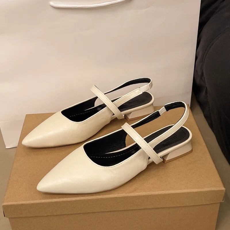 Luxury Summer Pointed Toe Women Sandals Fashion Singbacks Mules Shoes Ladies Elegant Low Heel Stripper Party Sandalias