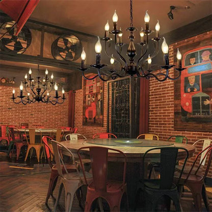 American Retro Cafe Pendant Light Dining Room Black Metal Ceiling Chandelier Industrial Candle E14 Chandelier Lighting