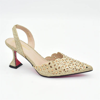 Gold Shoes and Bags Set for Women Ladies Shoe and Bag Set Latest Designers Pointed Toe Shoes Sexy Wedding Party Sandals