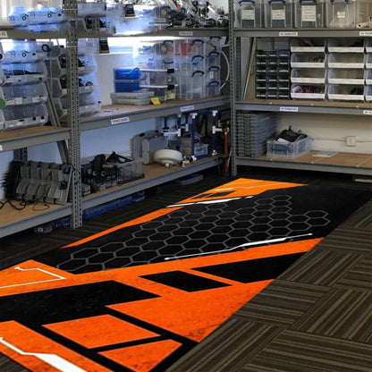 VIKAMA Black Orange Motorcycle Mat Sporty Style Biker Rug Racing Carpet Non-Slip Modern Home Decor Floor Mat for Garage