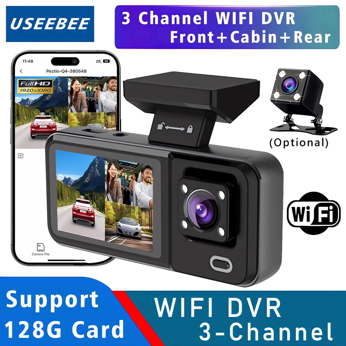 WIFI 3 Camera Dash Cam Cabin Car Dvr 1080P Interior Vehicle Three Way Channel Dvrs Recorder Video Registrator Dashcam Camcord