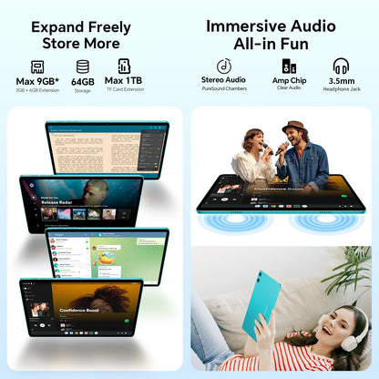 Teclast P33Case 10.1" Tablet Android 15 9GB(3+6GB) RAM 64GB ROM Allwinner A333 P33 Case/Keyboard/Mouse/Stylus/Headphone 6000mAh