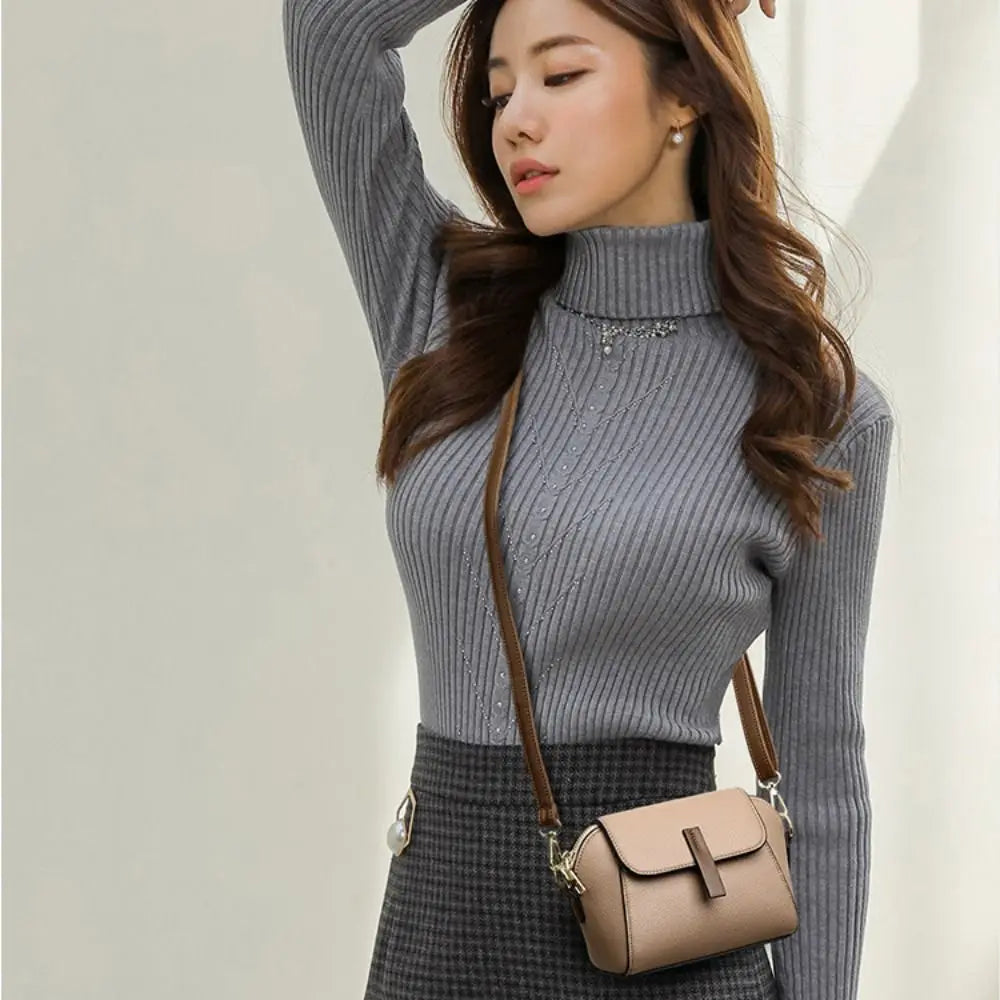 Genuine Leather Women Crossbody Bag Shoulder Bags Luxury Solid Color Cow Leather Handbag Elegant Female Messenger Bag
