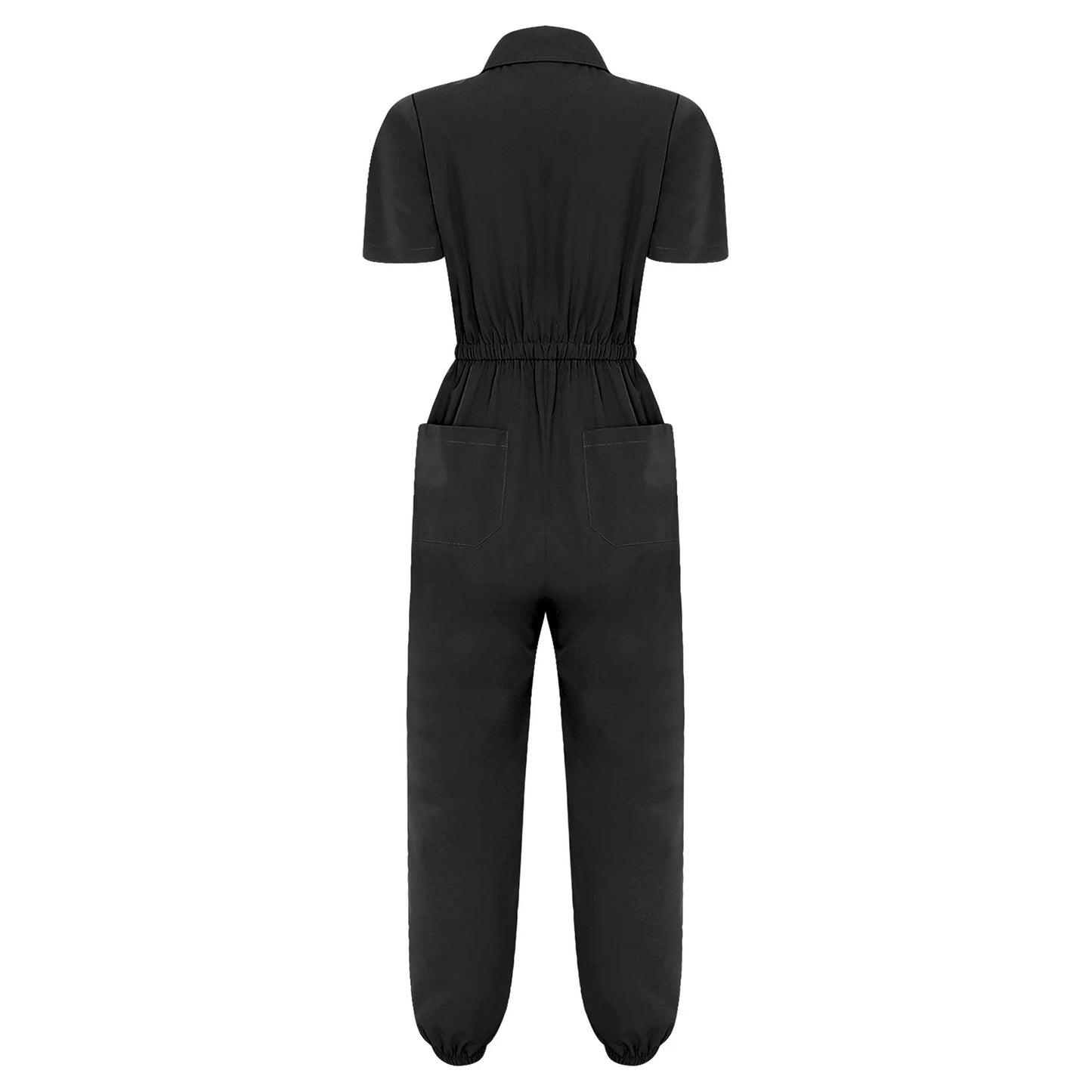 Womens Short Sleeve Scrubs Jumpsuit Front Zipper Elastic Waist Jogger Pants Rompers Nurse Doctor Workwear for Caring Nursing