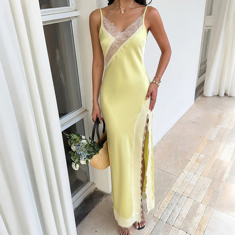 Braided Trim Sexy High Slit Dress Lady Sleeveless Hollow Out Backless Bodycon Maxi Dresses 2026 Summer Elegant Chic Evening Gown