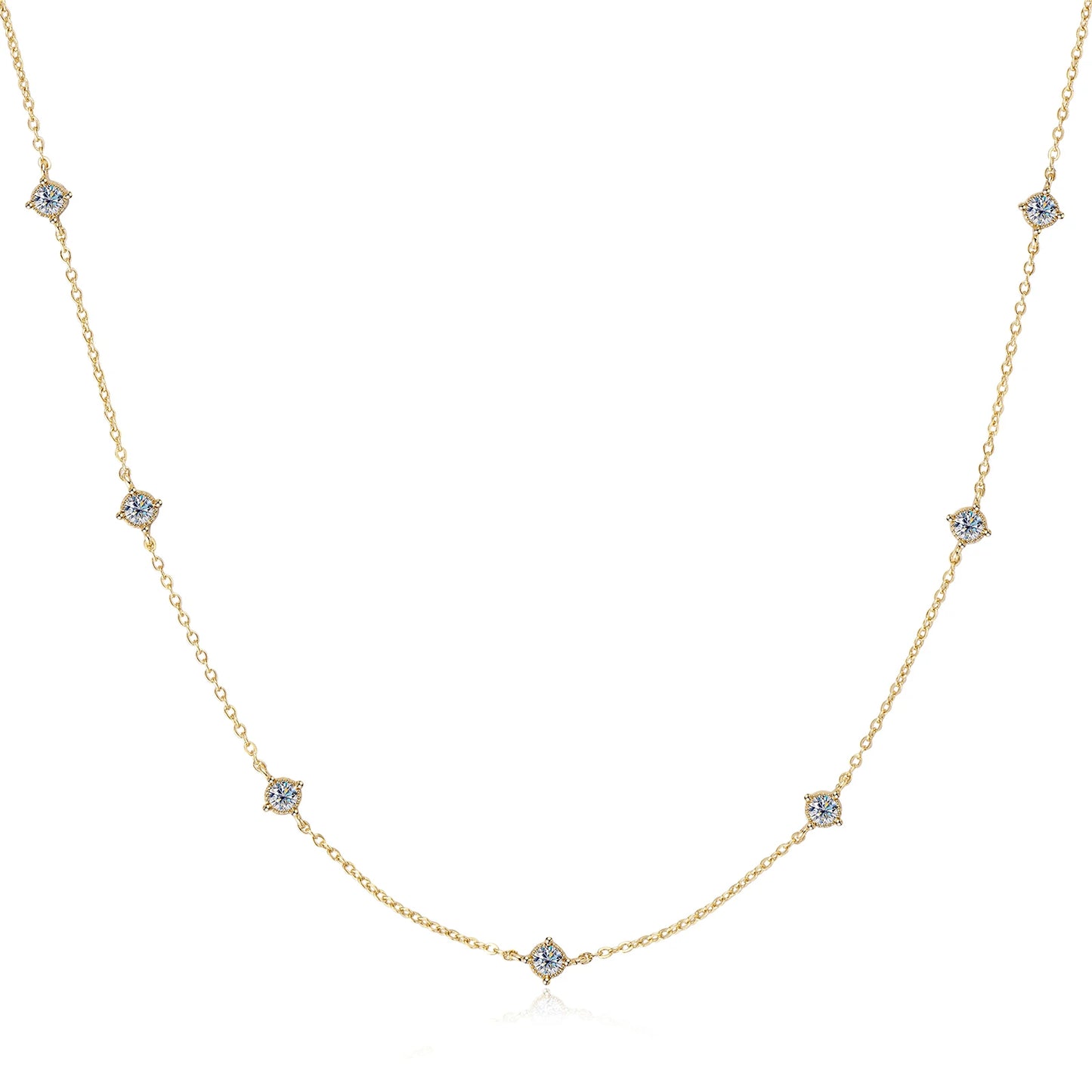 Sweetrain 3mm Moissanite Diamond Necklaces for Women Dainty 18k Gold Plated/925 Sterling Silver Neck Chain Female Trendy Jewelry