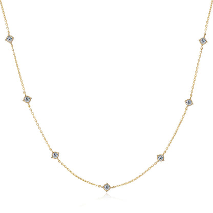 Sweetrain 3mm Moissanite Diamond Necklaces for Women Dainty 18k Gold Plated/925 Sterling Silver Neck Chain Female Trendy Jewelry