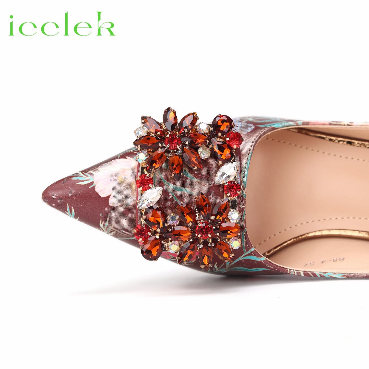 Newest Green Color Print Design High Heels Decorated with Water Rhinestone Party Women's Shoes and Bags Set