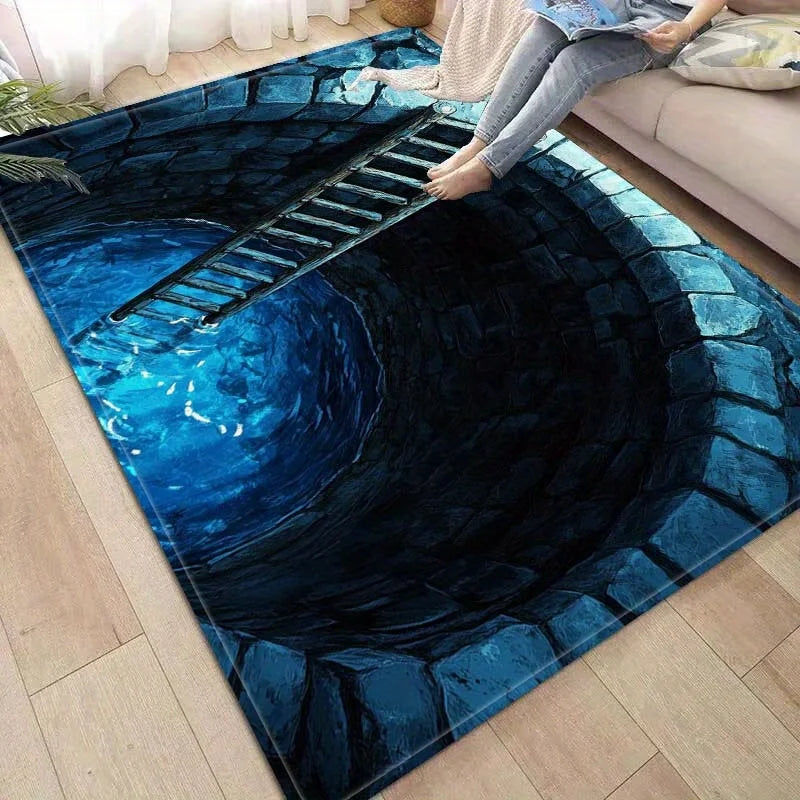 Mysterious Blue Ladder Rug for Modern Homes | Abstract Art Floor Decor | Unique Living Room Area Rugs Skid resistant carpet