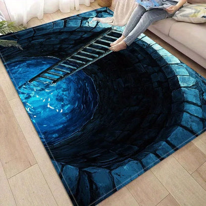 Mysterious Blue Ladder Rug for Modern Homes | Abstract Art Floor Decor | Unique Living Room Area Rugs Skid resistant carpet