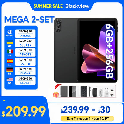 Blackview MEGA 2 Tablet PC Set With Keyboard, Mouse, Stylus, 12'' 2K Display 12GB+24GB RAM 256GB ROM, Android 15 Tablet, 9000mAh
