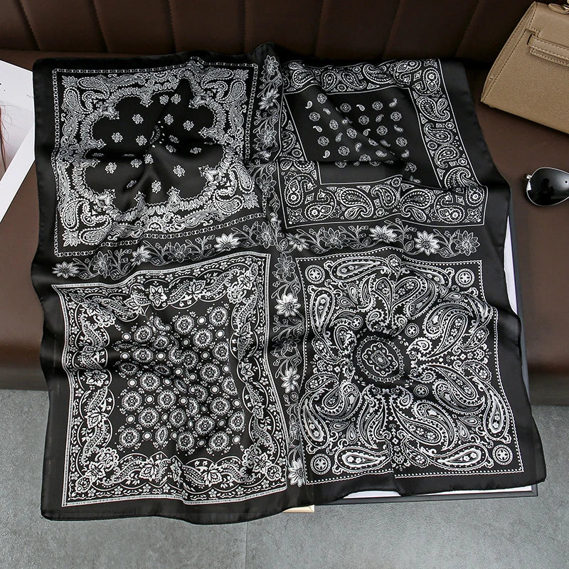 70Cm Square Paisley Printed Women Scarf Silk Satin Scarves Shawl Designer Headband Hijab Bandana Wrap Bufanda