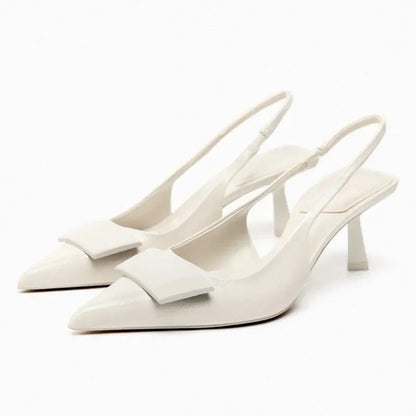 Luxury Designer Slingback Mules Heels Women Sexy Pointed Toe Patent Leather Thin Heeled Sandals Comfortable Elegant Office Shoes