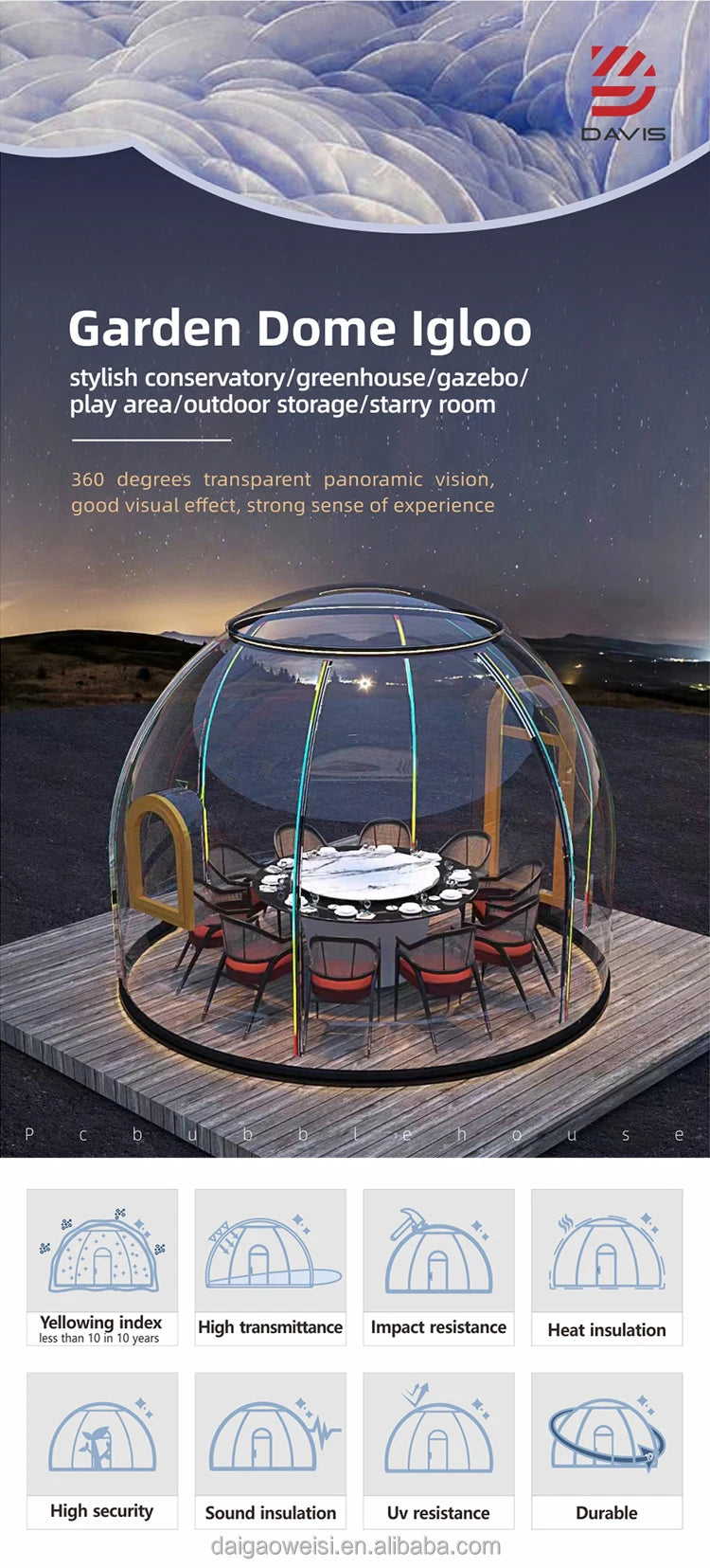 Outdoor Customized All Weather Geodesic Dome Tent for Camping Site Hotel Resort Home Sunroom