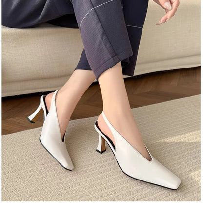 Sandals Luxury Brand Sexy Dress Shoes Elegant Chunky High Heeeled Pumps Sexy Pointed Toe Evening Shoes Women Shoes V Cut Shoes