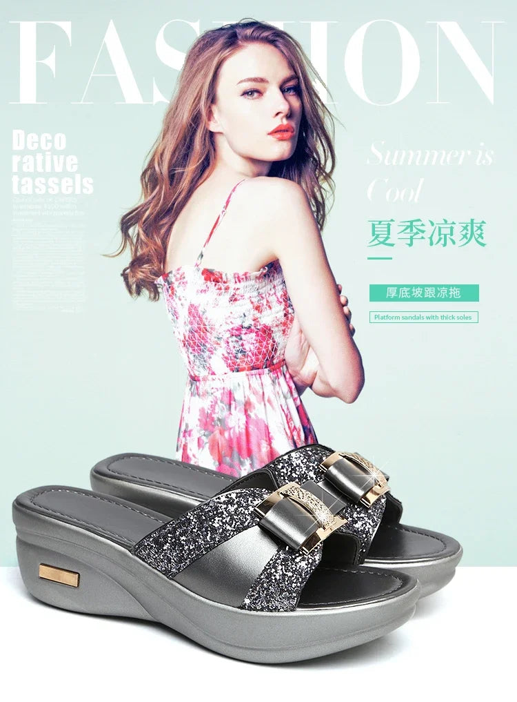 2024 Summer Women's Open Toe Casual Slippers Women Fashion Platform High Heel Female Slides Shoes Comfortable Wedge Sandals