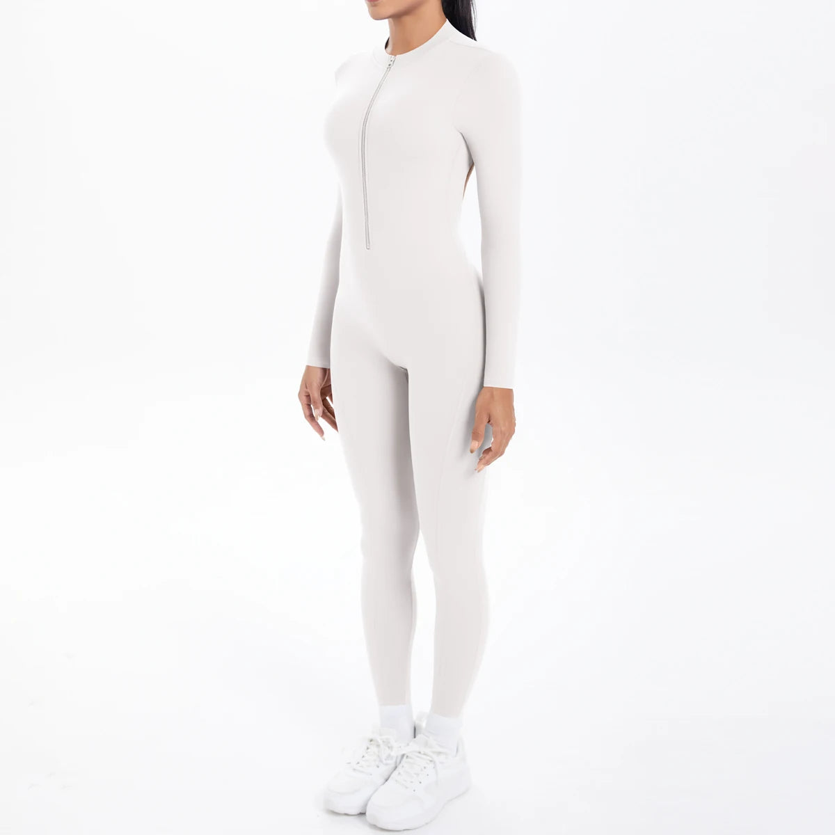 Solid Color Bodysuits for Woman's Backless Long Sleeved Zipper Yoga Jumpsuits High Dtrength Workout Sports Fitness Clothing Set