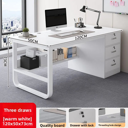 Durable Computer Desk Desktop Simple Single with Drawer Lock Desk Modern Office Staff Desk