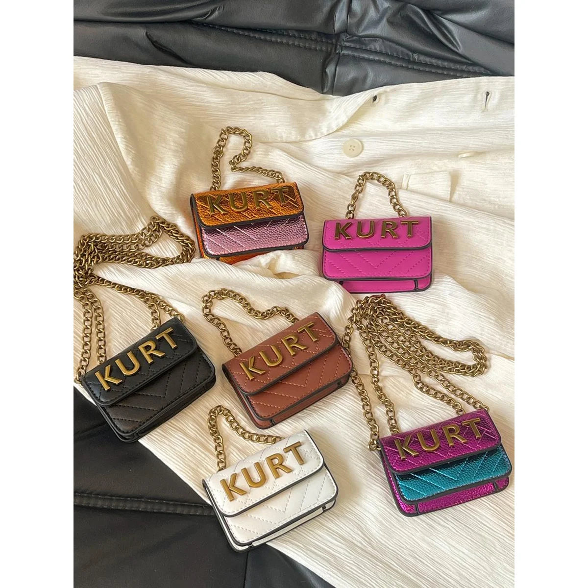 Mini Magnetic Crossbody Bag, Letter Flap & Chain Strap, Zipper Closure, Multi-Color for Daily & Office.