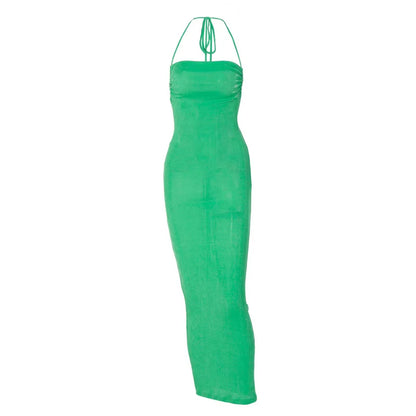 Sexy Long Shoulder Strap Open Back Backless Bodycon Maxi Dress Women Sleeveless Halter Skinny Long Dress Club Party Vestidos