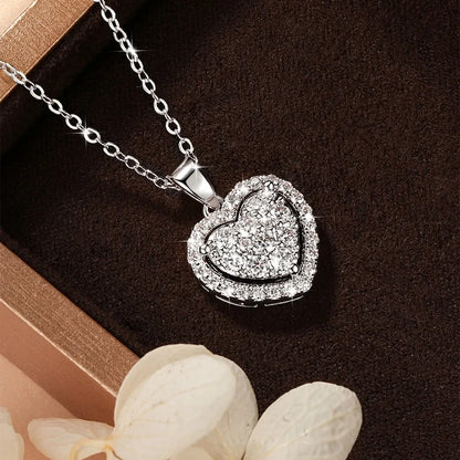 IOGOU Romantic Full Moissanite Halo Heart-Shaped Pendant Necklace Certified Lab Created Diamond Necklace for Women Jewelry Gifts