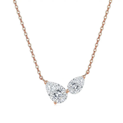 Knobspin Pear Cut Moissanite Necklace for Women 2 Gems Pendant 925 Sterling Silver Anniversary Necklaces for Her Jewelry Gift