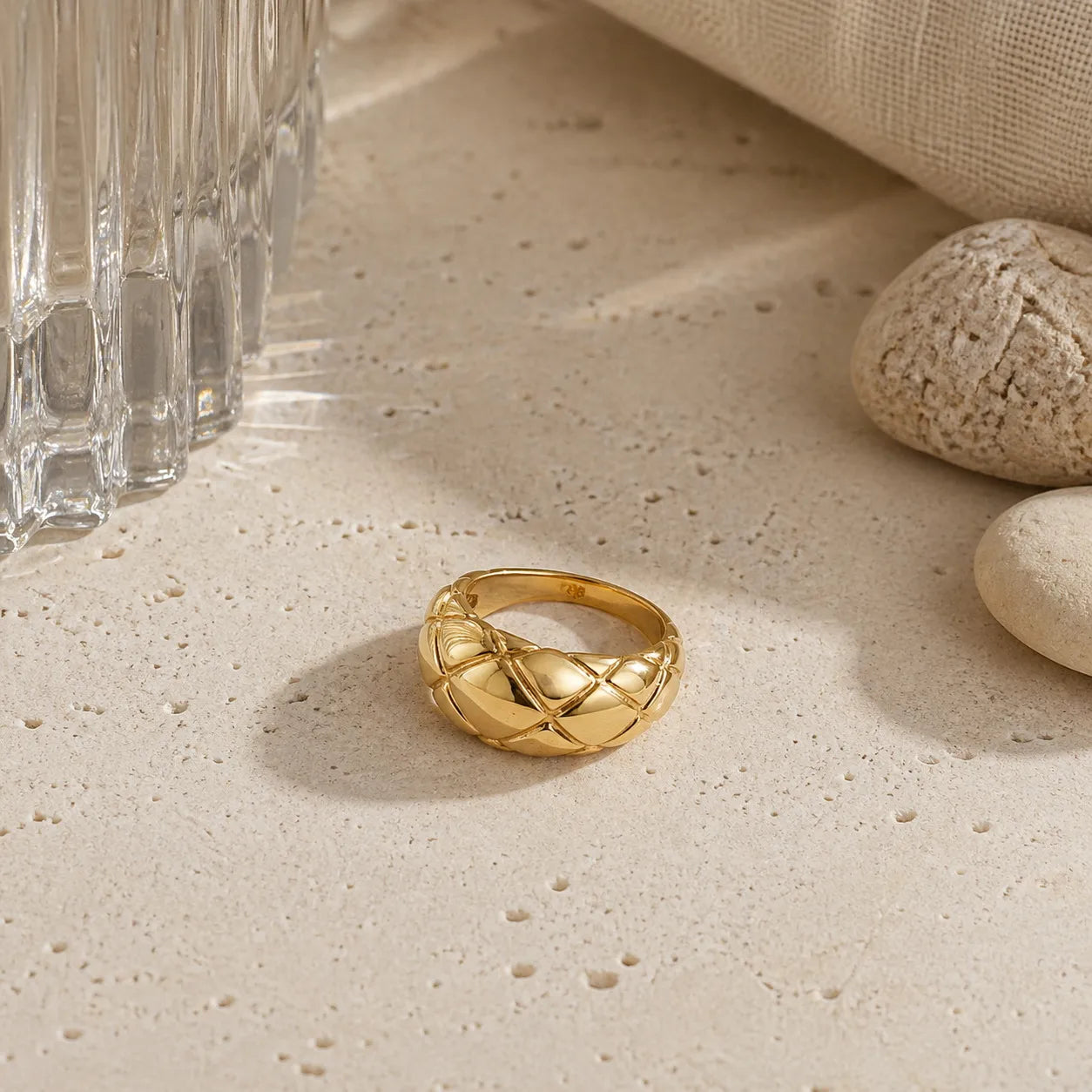 Minimalist Gold Plated Diamond Pattern Dome Ring Geometric Chunky Wide Rings Temperament Classic Wedding Jewelry Everyday Wear