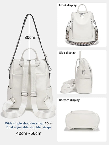 Zency Fashion Genuine Leather Backpack Knapsack Multi-pocket Day Pack Travel Convertible Shoulder Bag for Fall Winter Commuter