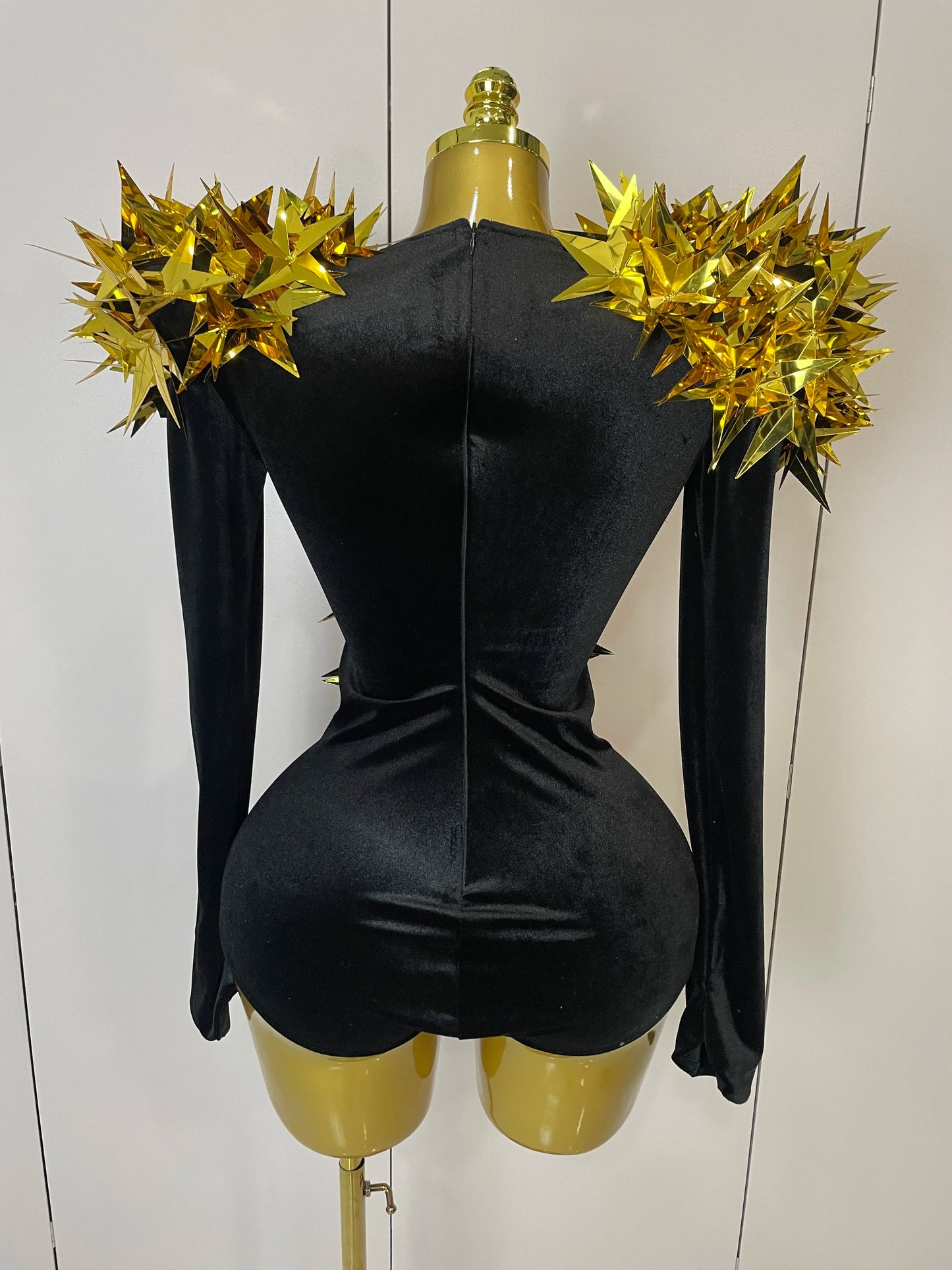 2025 New Shiny Black Rhinestone Velvet Long Sleeve Bodysuit Women Evening Party Club Gala Hosts NightClub Bar Stage Costumes