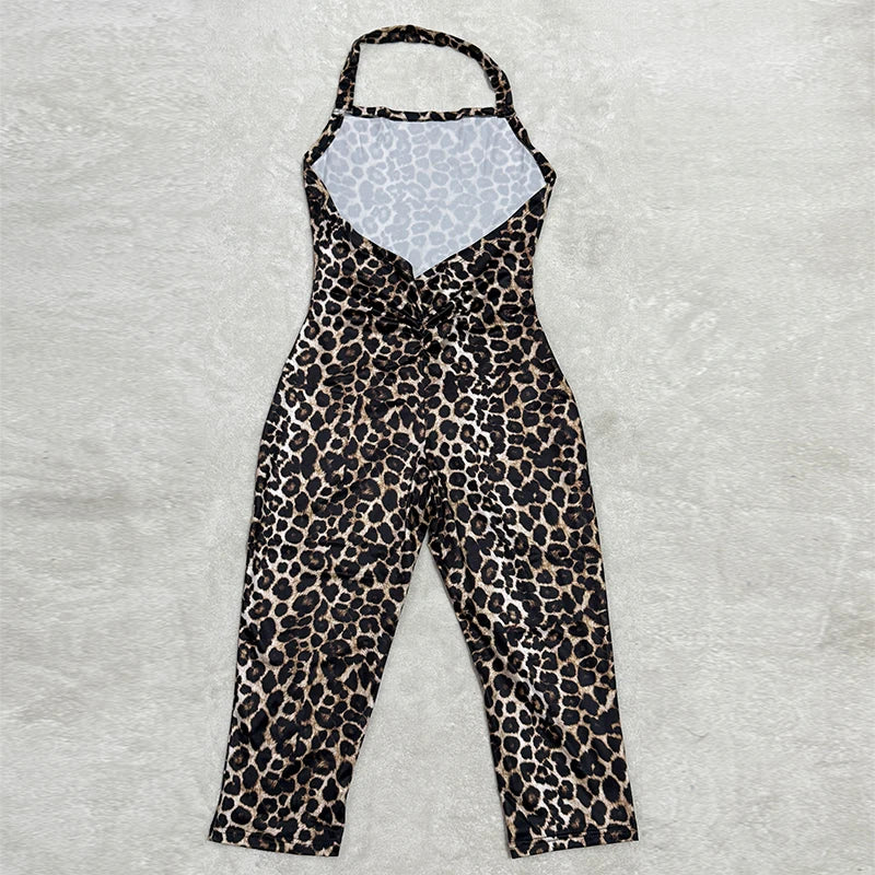 New Fashion Sexy Leopard Print Halter One-piece Jumpsuit Rompers Women Summer Backless Daily Outfit Playsuit Women Sleeveless