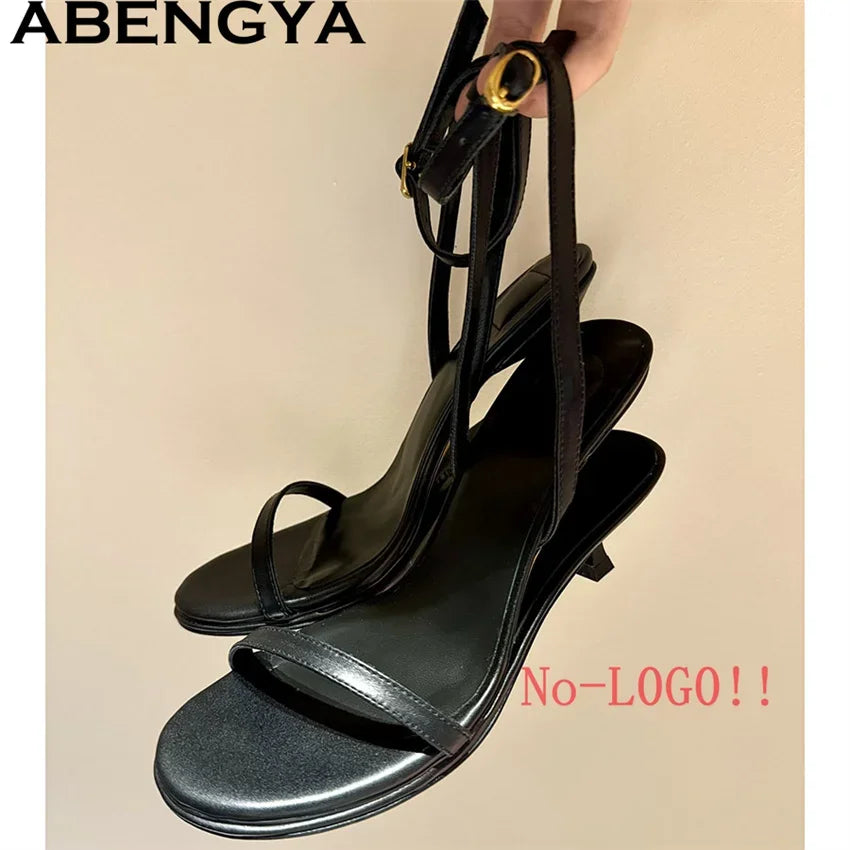 2025 Summer Leather High Heel Slippers Women Sandals Kitten Double Heels Mules Slides Designer Party Dress Shoes For Women