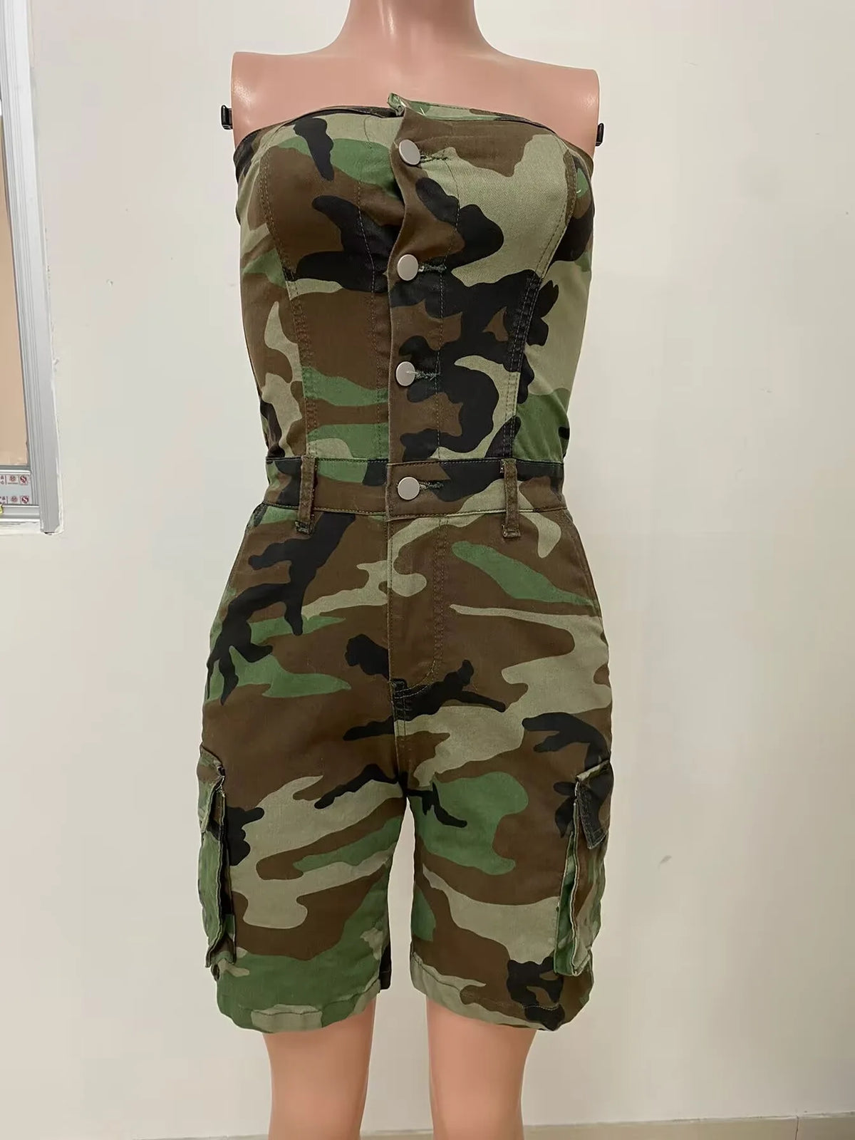 Camo Printed Women Shorts Jumpsuits Sleeveless Button Up Playsuit 2025 Summer New Streetwear Y2K Fashion Cargo One Piece Rompers
