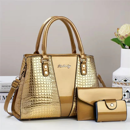 3pcs Set PU Crocodile Embossed Women'S Bag Set, Lightweight Women'S Shoulder Bag, Crossbody Bag, Large Capacity Women'S Handbag