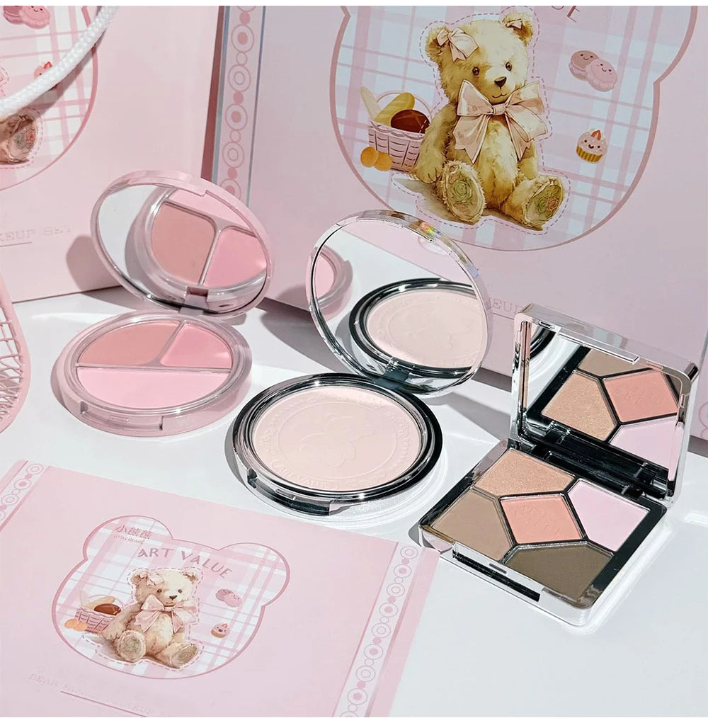ART VALUE 7PCs Multipurpose Makeup Sets Include 3 Matte Lip Mud,1 Pressed Powder,1 Blush,1 Eyes Palette And Necklace Cosmetics