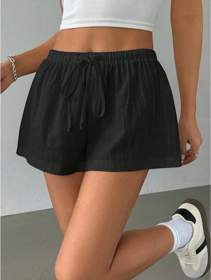 Elegant Beach Party Club Shorts Fashion Women Striped 2026 New Summer Drawstring Pocket Short Pant Casual Loose Wide Leg Pants