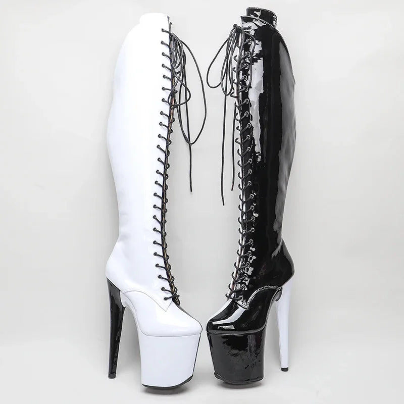 Leecabe 20CM/8inches Two Color Patent Upper Fashion Lady High Heel Platform Pole Dance Boots