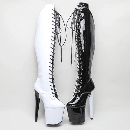 Leecabe 20CM/8inches Two Color Patent Upper Fashion Lady High Heel Platform Pole Dance Boots
