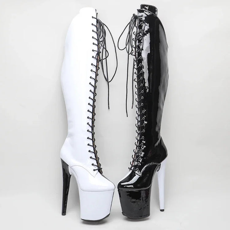 Leecabe 20CM/8inches Two Color Patent Upper Fashion Lady High Heel Platform Pole Dance Boots