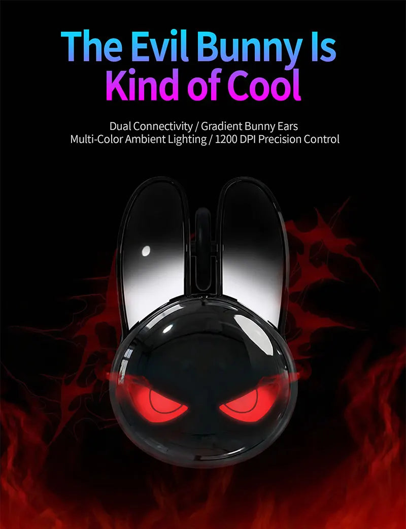 MOFII M6C Evil Rabbit Dual-mode Mouse, Black Cool Rabbit Shape, RGB Ambient Light, Silent Rechargeable, Multi-device Compatible
