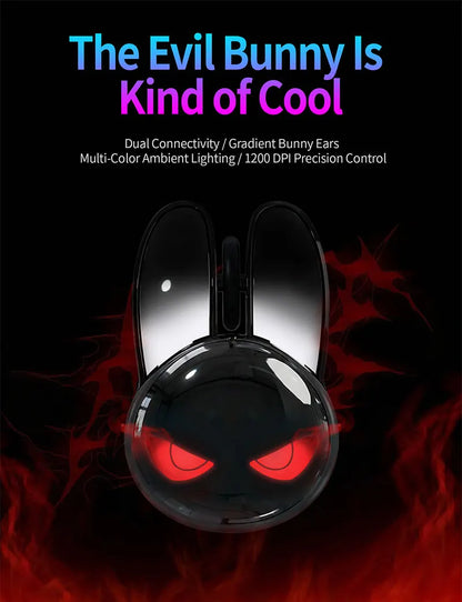 MOFII M6C Evil Rabbit Dual-mode Mouse, Black Cool Rabbit Shape, RGB Ambient Light, Silent Rechargeable, Multi-device Compatible