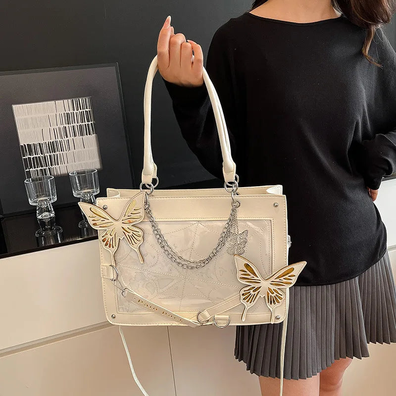 Sweet Y2k Lolita Butterfly Chain Shoulder Bags Trendy Gothic Harajuku Ita Bag Japanese Chic Women Transparent Handbags Crossbody