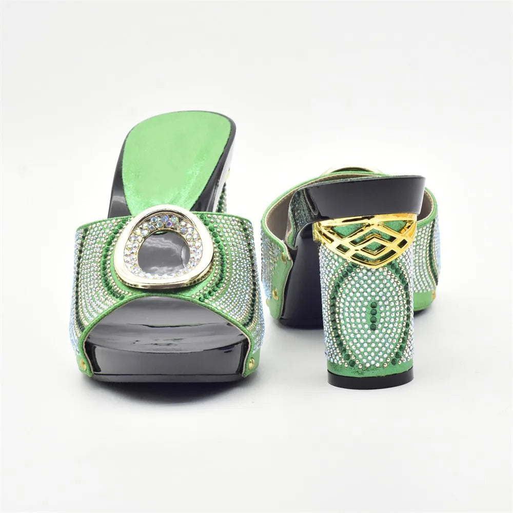 New Shoes and Bag Set African Sets Green Color Italian Shoes with Matching Bag for Women Nigerian Shoes and Bag Set for Wedding